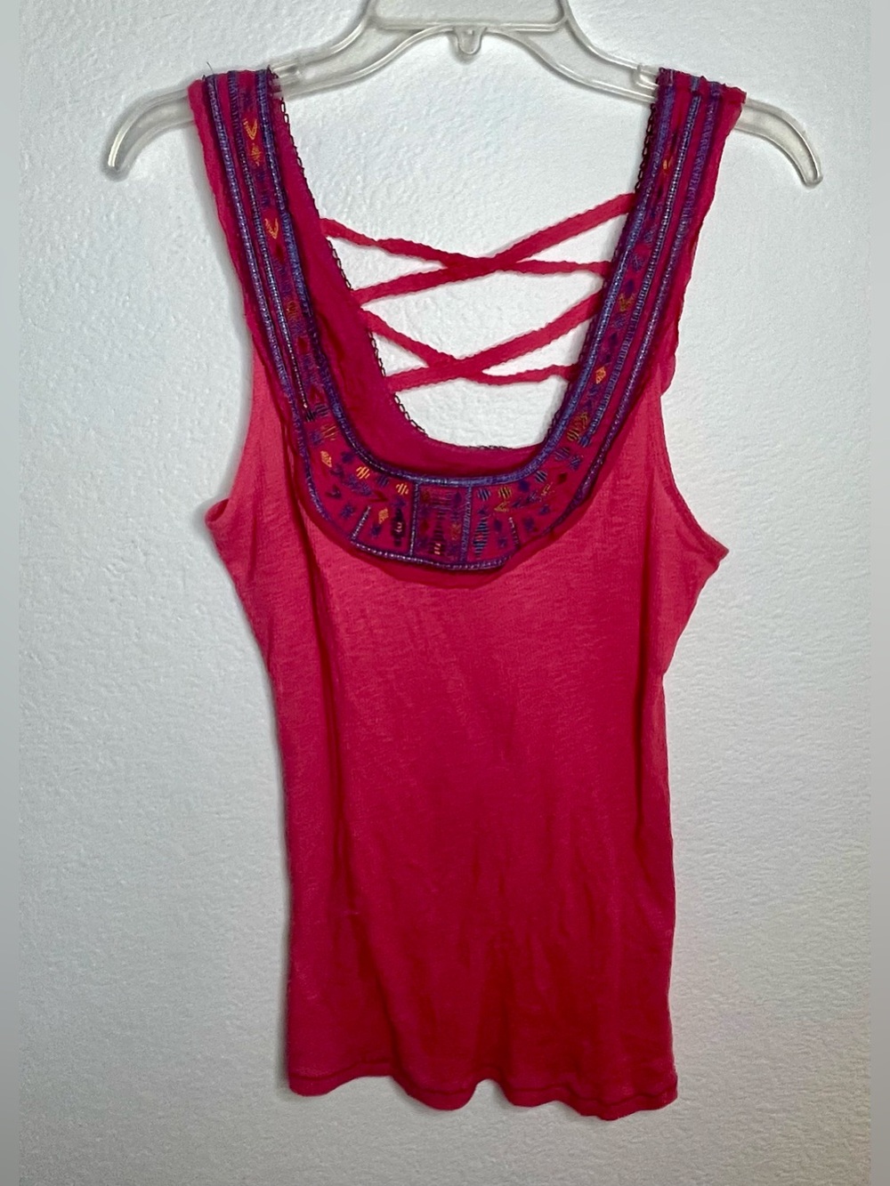Free People Tank Top Neckline has Embellishment and criss cross back vintage Y2K